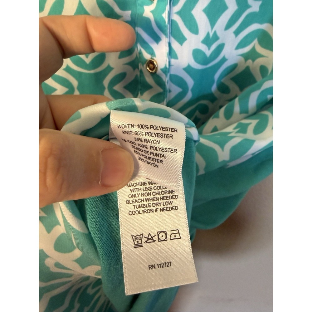 Hanna & Gracie Top Turquoise Green Sleeveless Henley Vneck 1/2 ButtonUp Size XXL - Picture 3 of 6